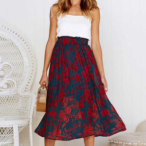 90s Fashion Retro Elastic Waist Paisley Ruffle Midi Skirt on sale - SOUISEE