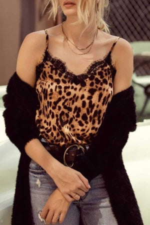 Retro Print Snake Leopard Lace Cami Tank Spaghetti Top on sale - SOUISEE