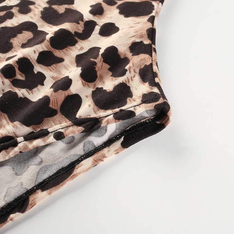 Cheetah Leopard Print Long Sleeve Thong Bodysuit on sale - SOUISEE