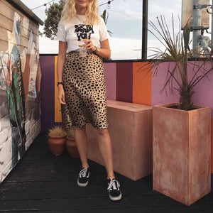 Retro Elastic Band  High Waisted Leopard Print Midi Skirt on sale - SOUISEE