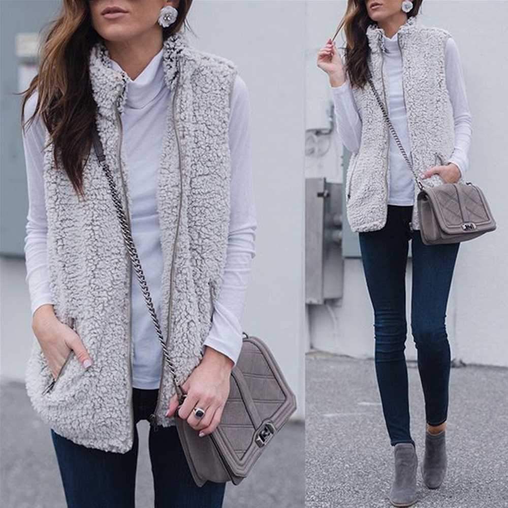 Fuzzy Faux Fur Winter Outerwear Sherpa Fleece Vest on sale - SOUISEE