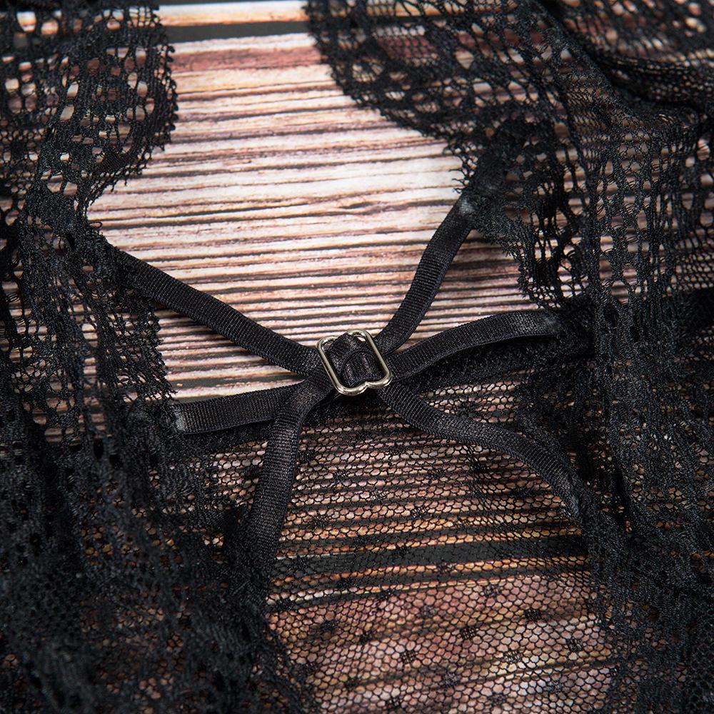 Sexy Strappy Dotted Floral Sheer Mesh Black Lace Lingerie on sale - SOUISEE