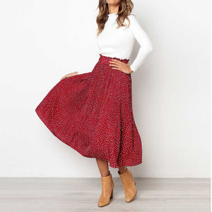 90s Fashion Retro Elastic Waist Paisley Ruffle Midi Skirt on sale - SOUISEE