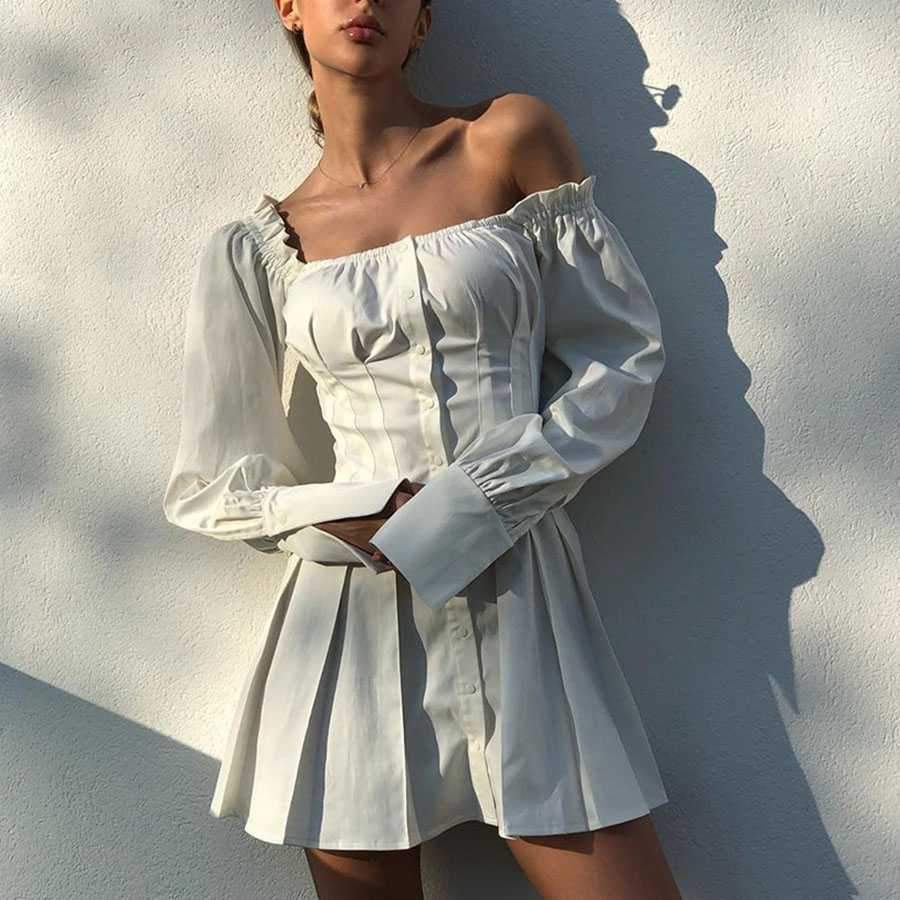 Flowy Long Puff Sleeve Off Shoulder Mini Dress on sale - SOUISEE