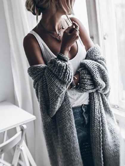 Oversized Open Front Womens Long Cardigan Sweaters on sale - SOUISEE