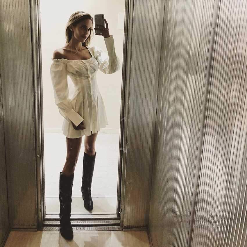 Flowy Long Puff Sleeve Off Shoulder Mini Dress on sale - SOUISEE