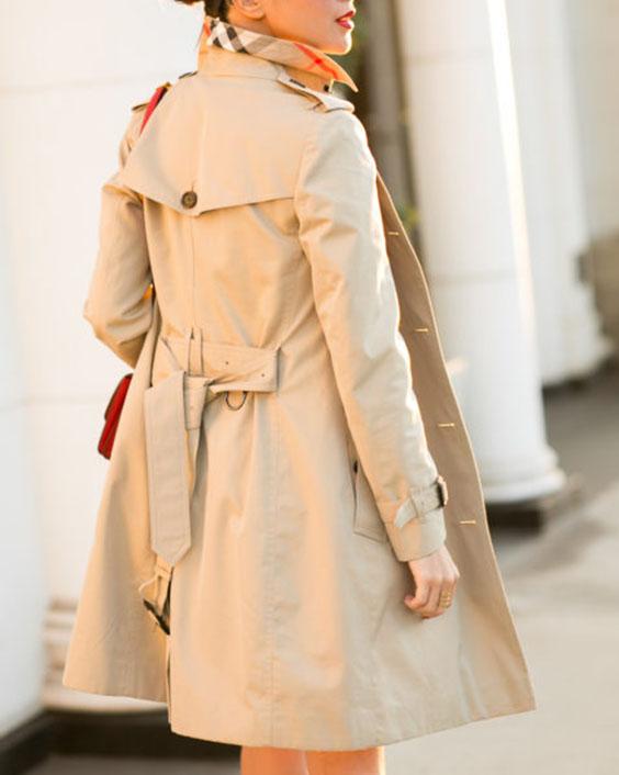 Classic Double Breasted Turtle Neck Women's Beige Trench Coat on sale - SOUISEE