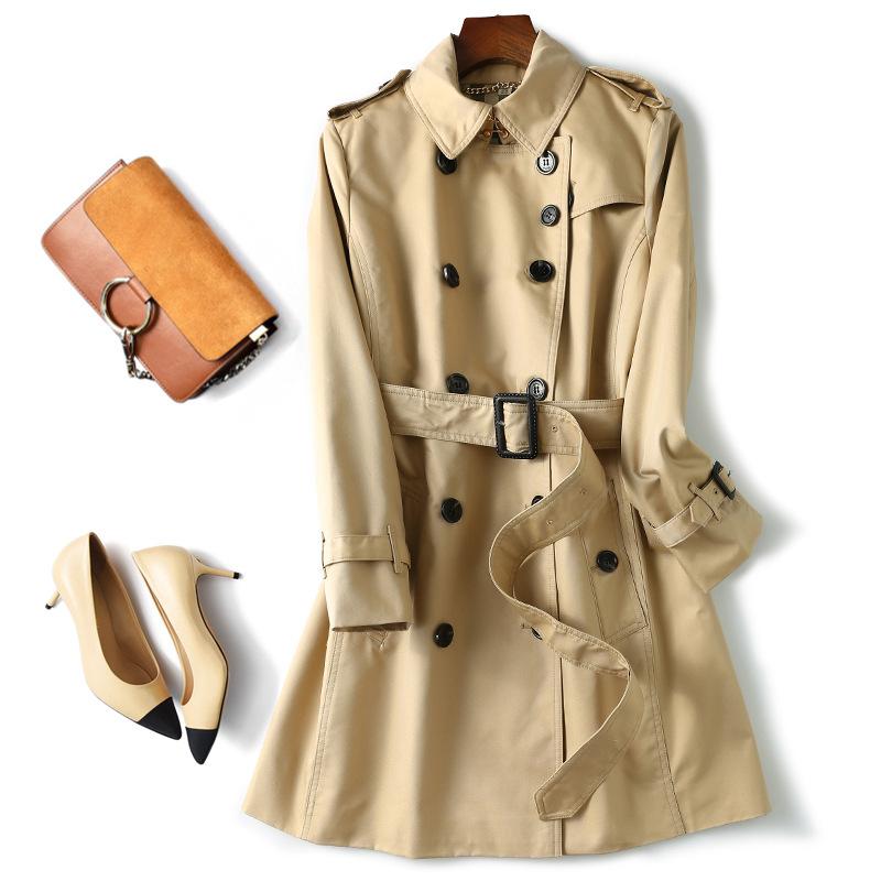 Classic Double Breasted Turtle Neck Women's Beige Trench Coat on sale - SOUISEE
