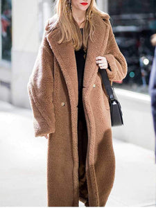 Long Faux Fur Camel Teddy Coat Maxi Jackets on sale - SOUISEE