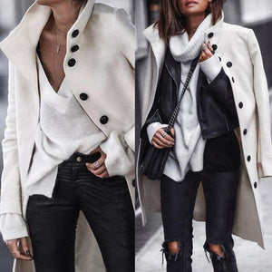 Stand Collar Long Woolen Overcoat Womens Winter Peacoat on sale - SOUISEE