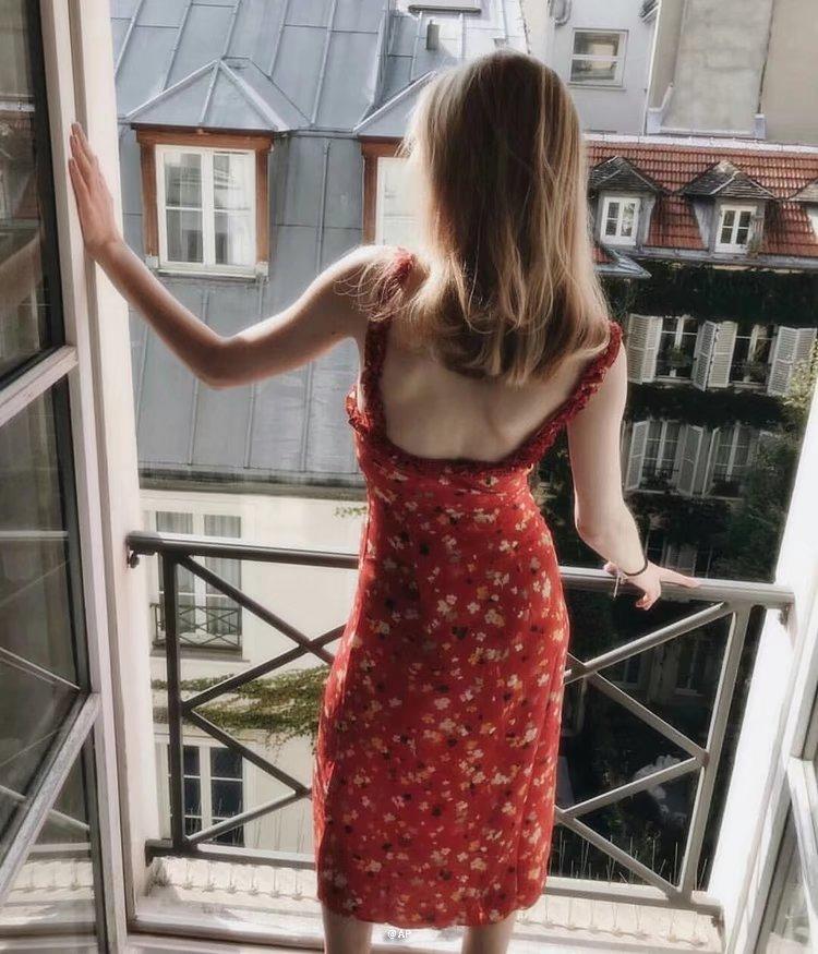 Casual Corset Red Fleur Floral Ruffle Strap Button Up Floral Dress on sale - SOUISEE