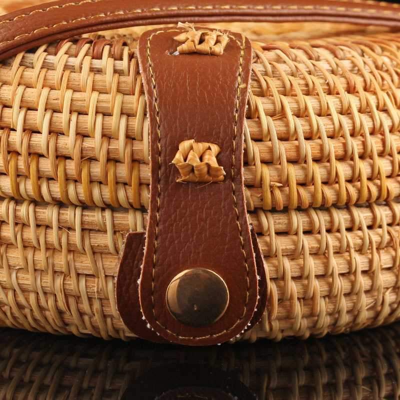 Boho Handmade Round Woven Handbag Bali Rattan Crossbody Beach Bag on sale - SOUISEE