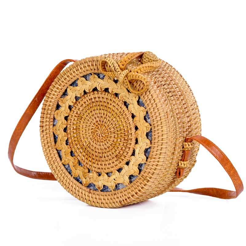 Boho Handmade Round Woven Handbag Bali Rattan Crossbody Beach Bag on sale - SOUISEE