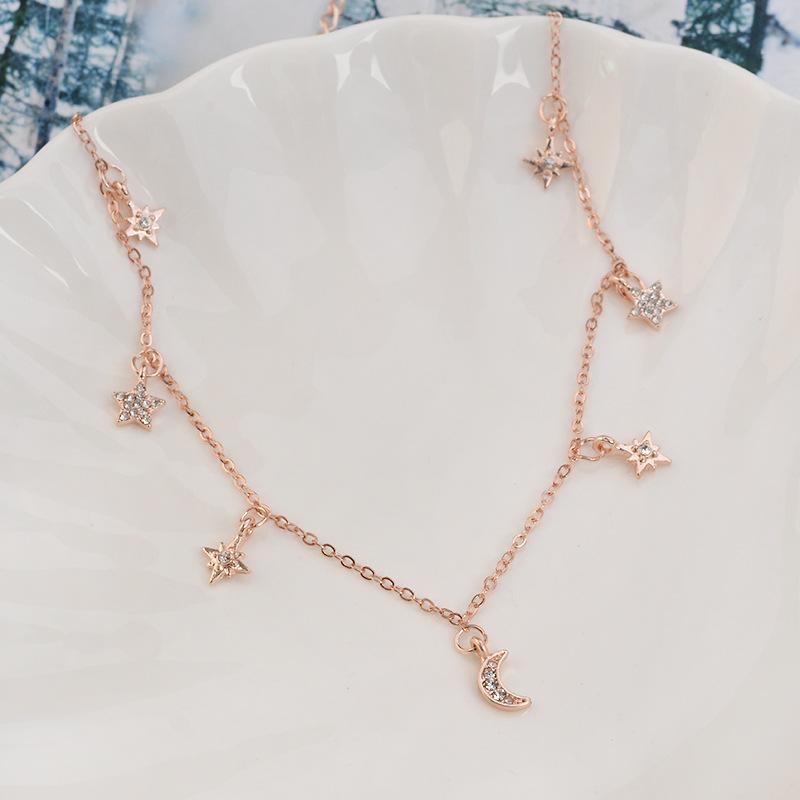 Dainty Rhinestone Multi Stars Crescent Moon Gold Choker on sale - SOUISEE