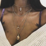 Gold Madonna Goddess Coin Crescent layered Necklace Set on sale - SOUISEE