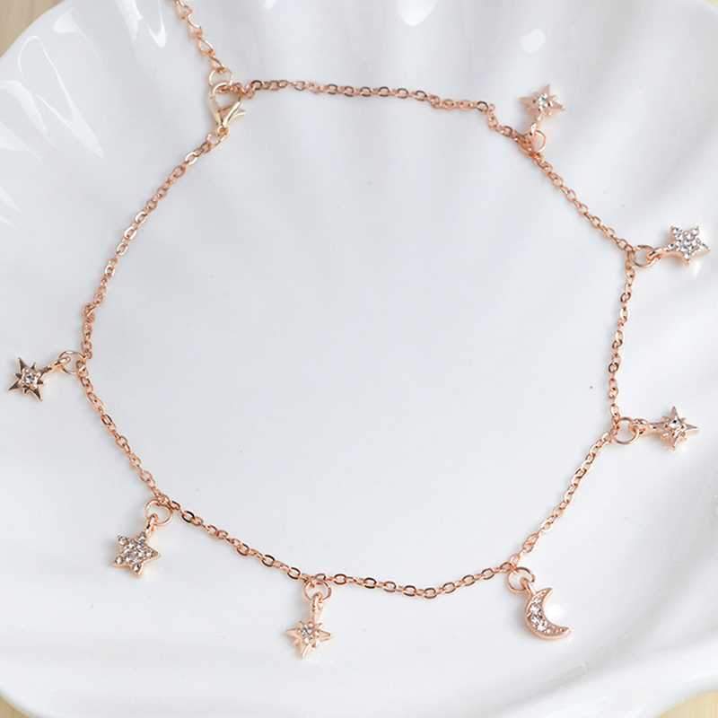 Dainty Rhinestone Multi Stars Crescent Moon Gold Choker on sale - SOUISEE