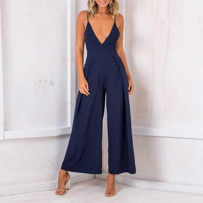 Formal Sleeveless Wrap Front Wide Leg Palazzo Jumpsuit on sale - SOUISEE