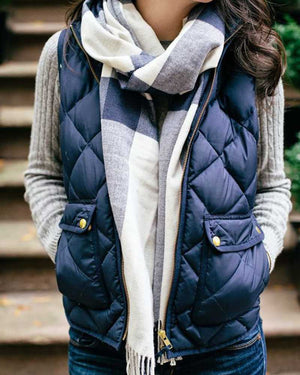 Quilted Cotton Zip Up Plaid Puffer Womens Vest on sale - SOUISEE
