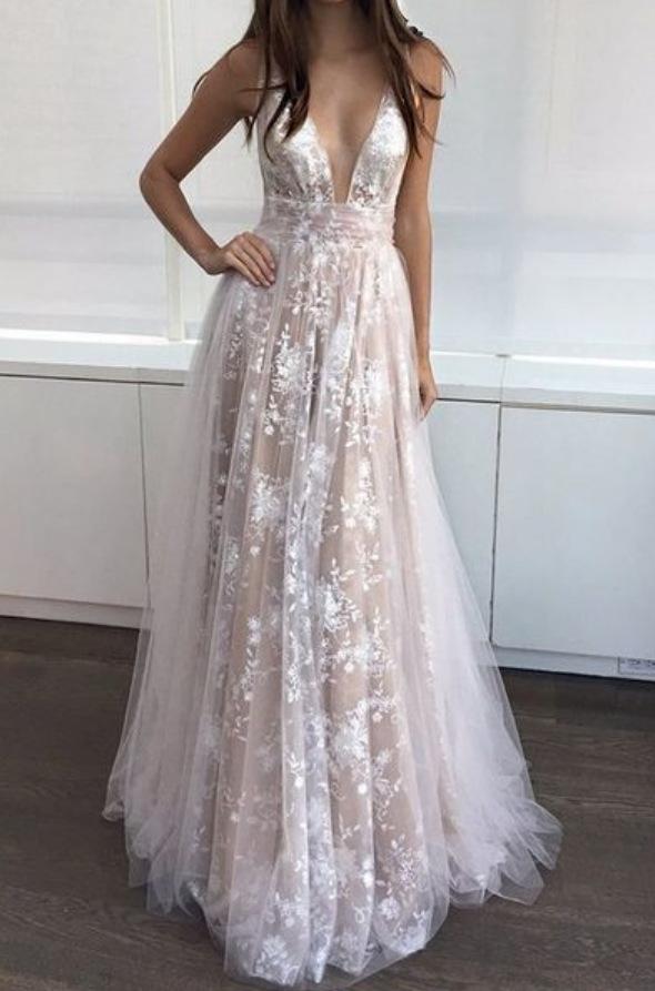 Romantic Embellished Neckline Lace Maxi Wedding Dresses Ball Gowns on sale - SOUISEE