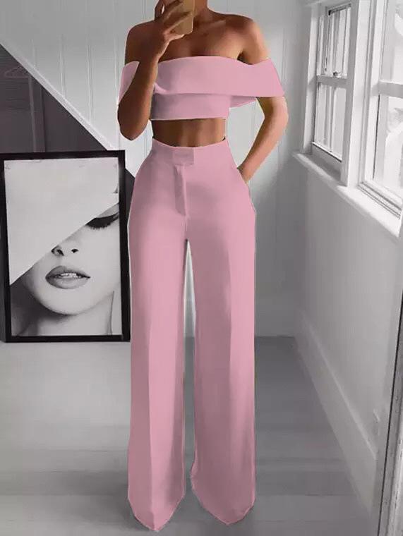 Slimming Straight Leg Off Shoulder Wideleg Crop Pants on sale - SOUISEE