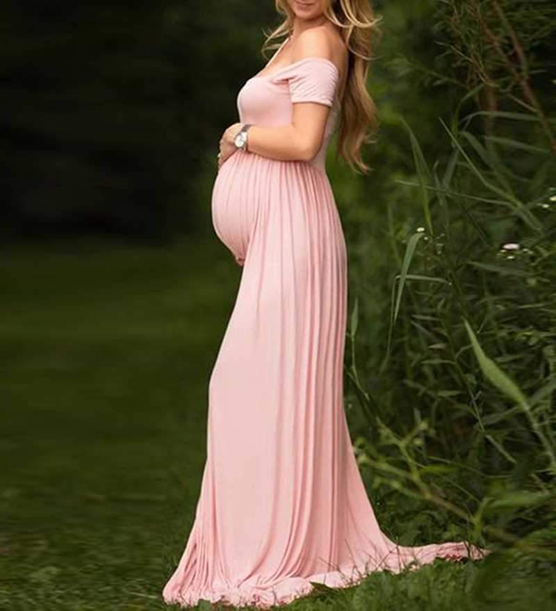 Pink Off The Shoulder Maternity Dresses Maxi on sale - SOUISEE