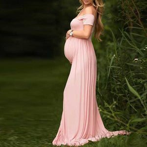 Pink Off The Shoulder Maternity Dresses Maxi on sale - SOUISEE