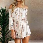 Boho Front Tie Waist Off Shoulder Floral Romper Dress on sale - SOUISEE