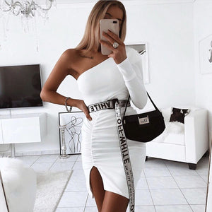 Irregular One Shoulder Bodycon Tight Ruched Dress on sale - SOUISEE