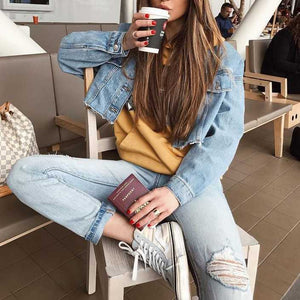 Cool Oversized Cropped Denim Jacket Womens on sale - SOUISEE