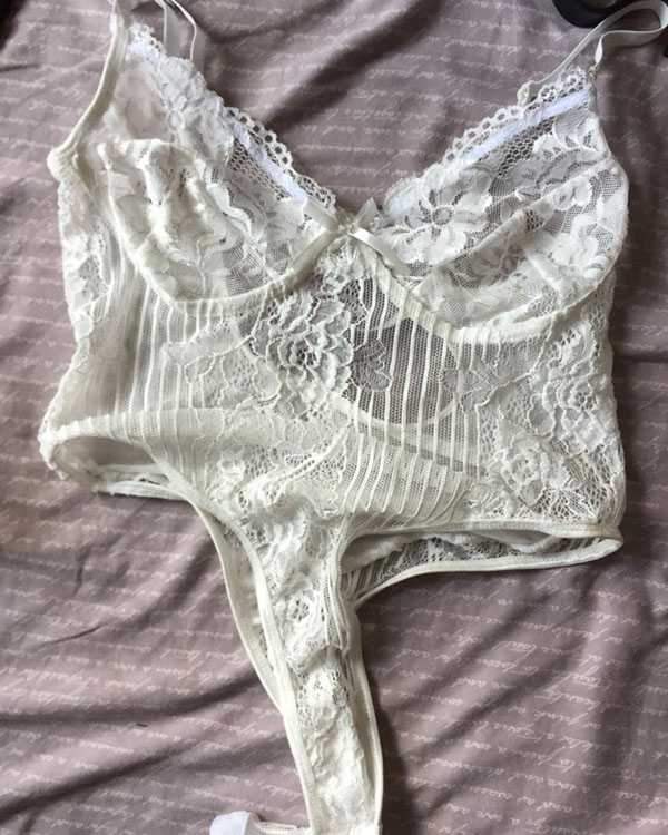 Floral Striped Mesh High Rise Lace bodysuit White & Black on sale - SOUISEE