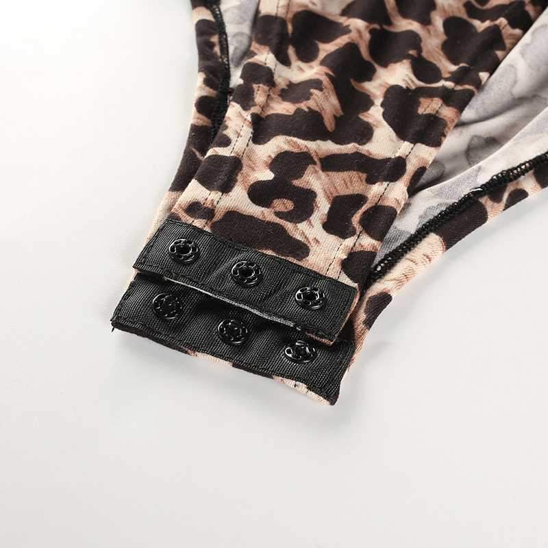 Cheetah Leopard Print Long Sleeve Thong Bodysuit on sale - SOUISEE
