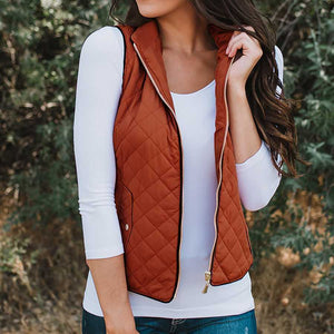 Quilted Cotton Zip Up Plaid Puffer Womens Vest on sale - SOUISEE