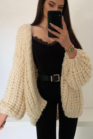 Mohair Chunky Oversized Cable Knit Baggy Sleeve Cardigan Sweater on sale - SOUISEE