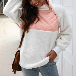 Colorblock Wubby Asymmetrical Snap Up Fleece Pullover Sweatshirt on sale - SOUISEE