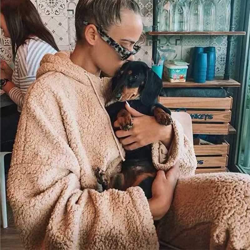 Bomber Fuzzy Warm Winter Jackets Hooded Teddy Coats on sale - SOUISEE