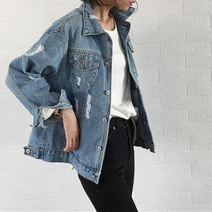 Oversized Light Washed Ripped Denim Jacket Womens on sale - SOUISEE