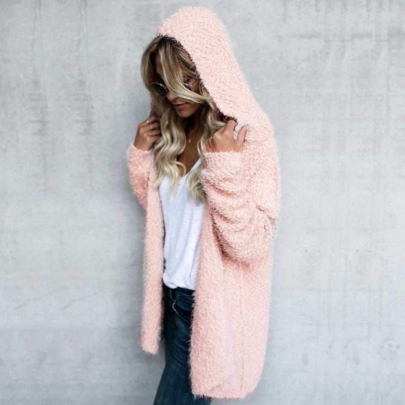 Oversized Faux Wool Long Hooded Cardigan Sweaters on sale - SOUISEE