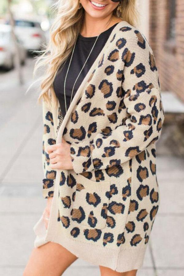 Retro Leopard Spotted Prints Oversized Comfy Long Cardigan Sweaters on sale - SOUISEE