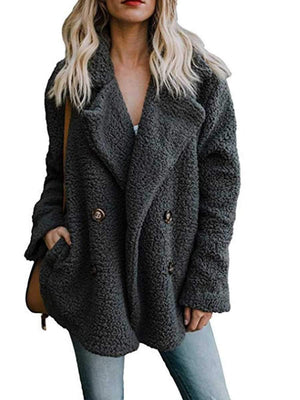 Fluffy Faux Fur Lapel Collar Womens Winter Coats on sale - SOUISEE