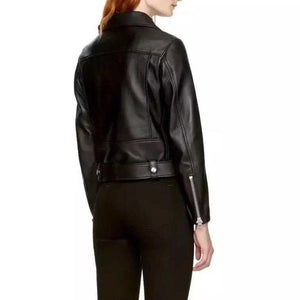 Womens Motorcycle Style Black Faux Leather Moto Jacket on sale - SOUISEE