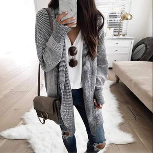 Oversized Black White Checkered Long Cardigan Sweater on sale - SOUISEE