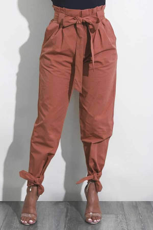 High Waisted Bow Tie Waist Cargo Pants Baggy Trousers on sale - SOUISEE