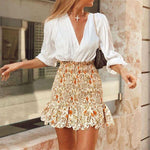 Retro Paisley Mixed Floral Smocked Ruffle Hem Mini Skirt In Multi Floral on sale - SOUISEE