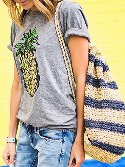 Tropical Prints Pineapple Tee Shirt on sale - SOUISEE