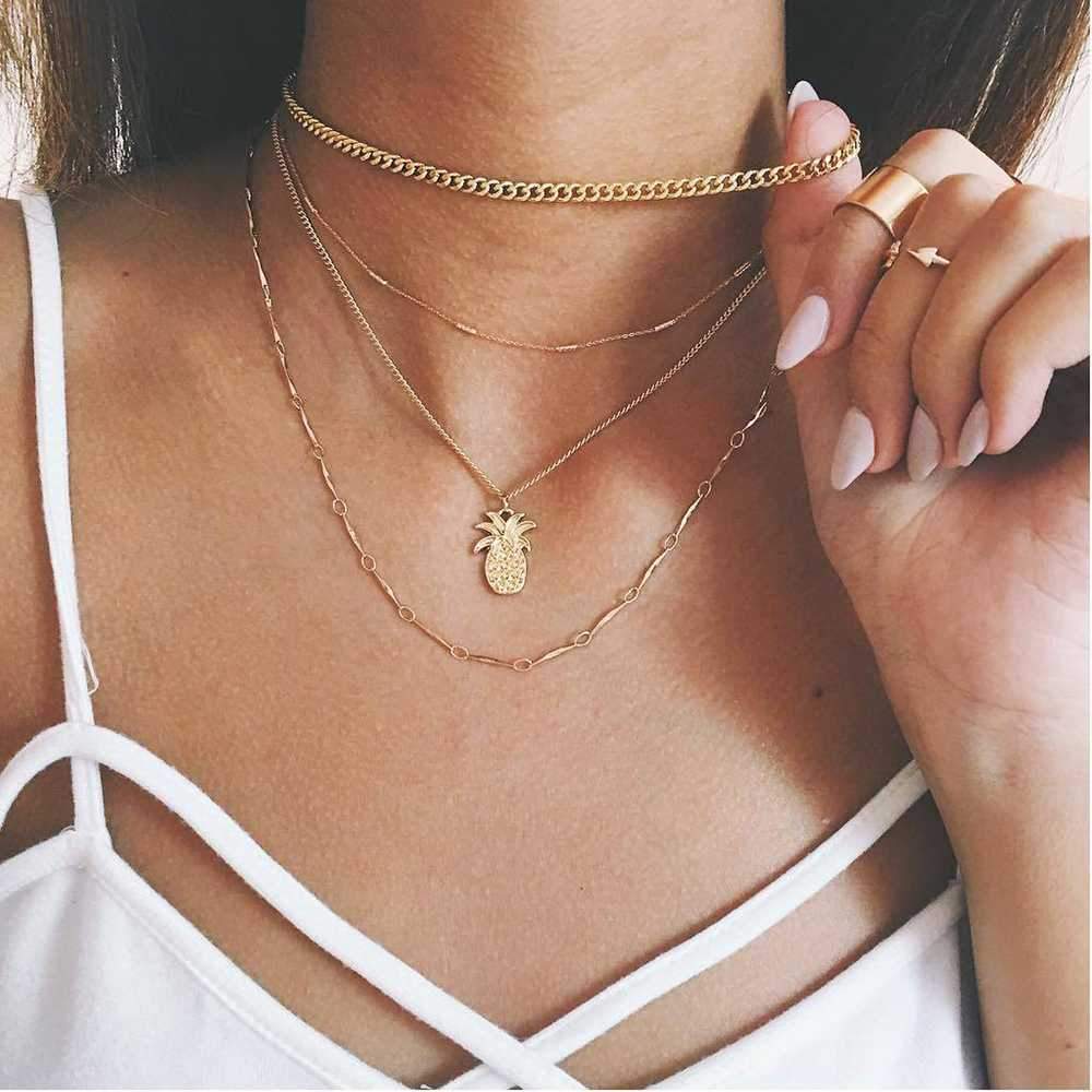 Bohemian Multi Layered Cutout Pineapple Necklace on sale - SOUISEE