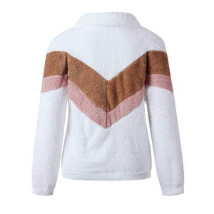 Cozy Colorblock Chevron Half Zip Sherpa Pullover Faux Fur Sweatshirt Jacket on sale - SOUISEE