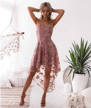 Floral Embroidery Mesh Lace High Low Dress on sale - SOUISEE