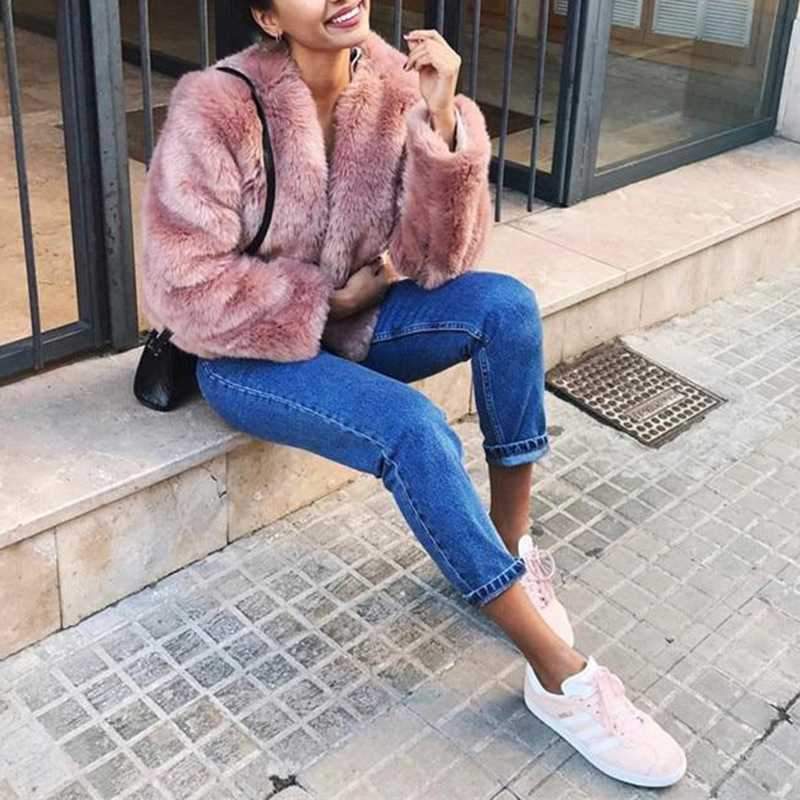 Free Ship Fluffy Mink Pink Faux Fur Coat on sale - SOUISEE