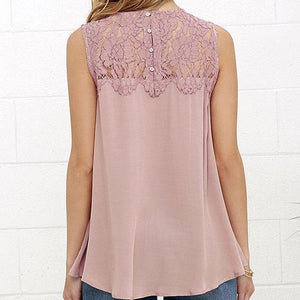 Casual Round Neck Lace Tank Top Tee Shirts Sleeveless on sale - SOUISEE