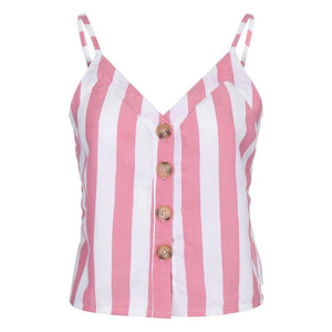 Patchwork Striped V Neck Button Up Cami Top on sale - SOUISEE